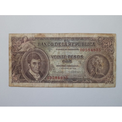 Billete De 20 Pesos Oro Del 2 De Enero De 1965.