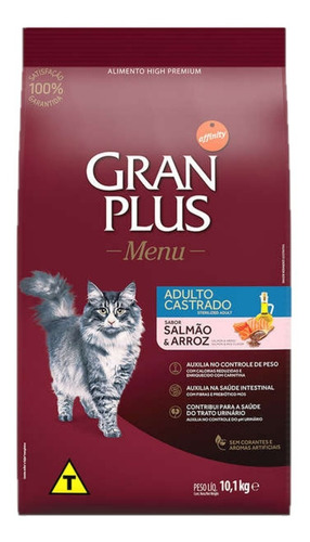 Alimento Gran Plus Castrados para gato adulto sabor salmão e arroz em saco de 10.1kg