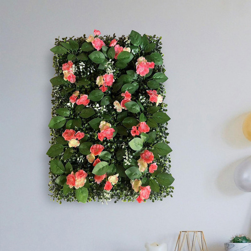 Panel De Pared De Césped Artificial Con Rojo Champán