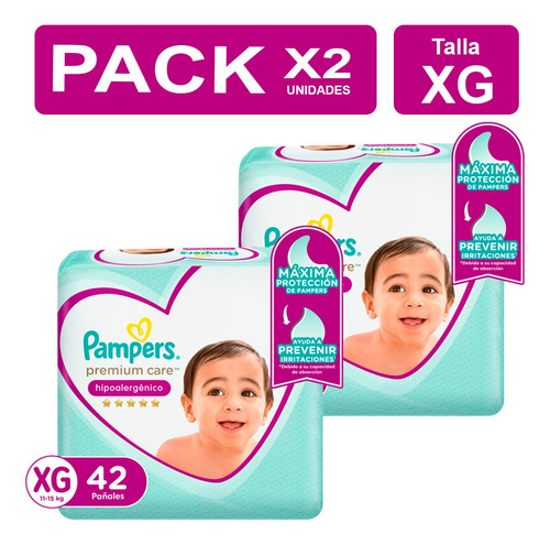 Pack X2 Pañales Pampers Premium Care Talla Xg 42 Unidades
