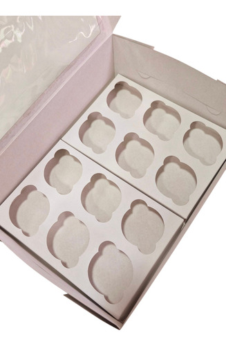 Caja Porta Cupcakes 12 U. Blanca C/visor Pack X 20 U. Marrón Claro