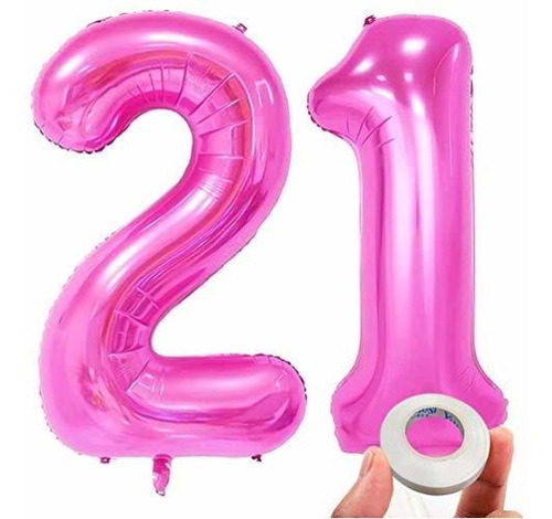 Keyyoomy 40 En Gran Número 21 Globos Rosa Jumbo Foil Mylar N