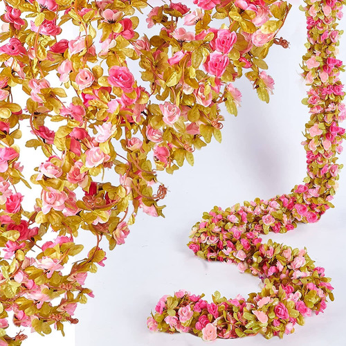 8 Guirnaldas De Flores Moradas Artificiales Con Hojas Verdes