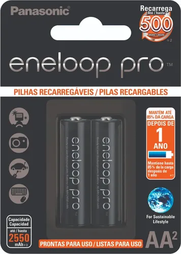 Pilha Recarregável Panasonic Eneloop Pro AA - ct c/02 unidades