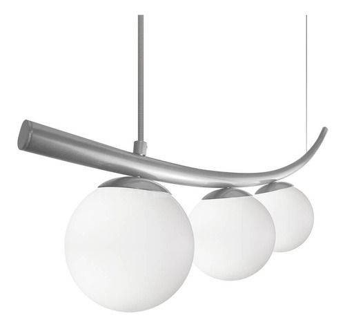 Lustre Pendente Katana Prata 3 Globos Esfera Vidro Branco Cor Prata c/ vidro Branco Bivolt