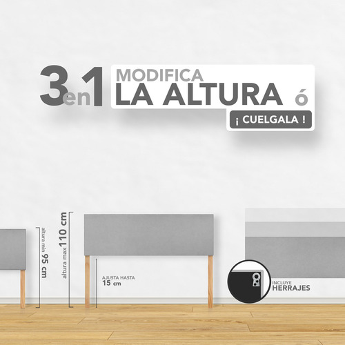 Cabecera Queen Size Dotico Raya Vertical 3 En 1 Moderna Color Cielo