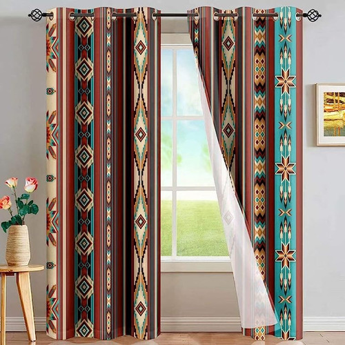 Aztec Cortinas Opacas Rayas Etnicas Para Dormitorio Con Term