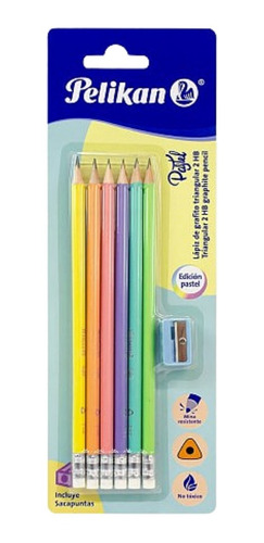 5 Lápices Escritura Grafito Triangular 2hb Pelikan Pastel 