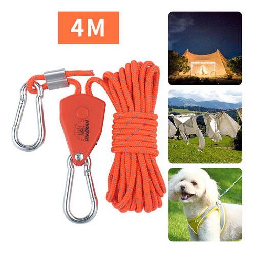 Zzc Colgador De Cuerda Con 2 Poleas Y Trinquete, 4 Mm, 4 M,