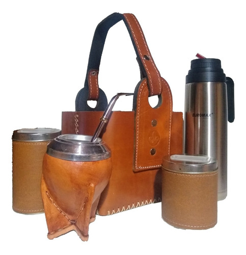 Set Matero Completo Canasta Uruguaya Mate Cuero Y Calabaza