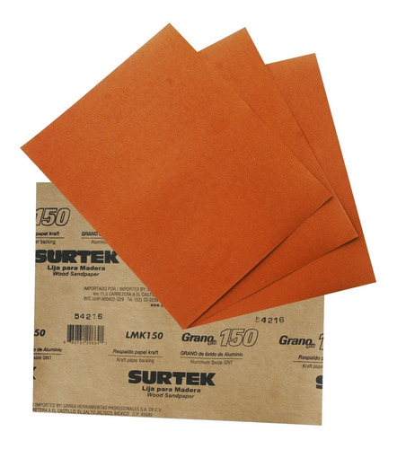 Paquete De 25 Lijas Kraft Para Madera Surtek® Grano 60