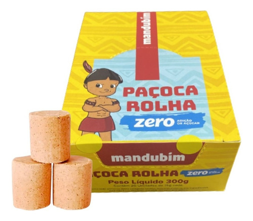 Caixa Paçoca Rolha Zero Açúcar C/ 20un De 15g Cada- Mandubim