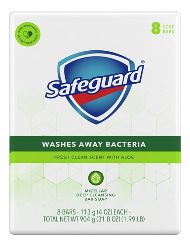 Safeguard Jabón En Barra Desodorante  Blanco Con Aloe. 8pack