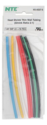 Nte Hs-asst-5 Heat Shrink 2:1 Assorted Colors 1/8 X 6 10 Aac