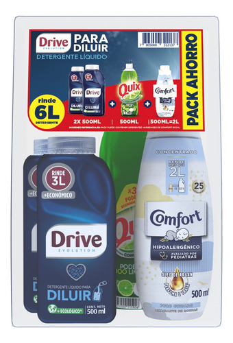 Drive Detergente Líquido 2x500ml 6l+quix 500ml+comfort 750gr