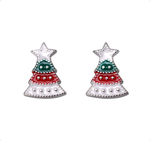 Aretes Plata Ley 925 Pino Navidad Broquel Estrella + Estuche