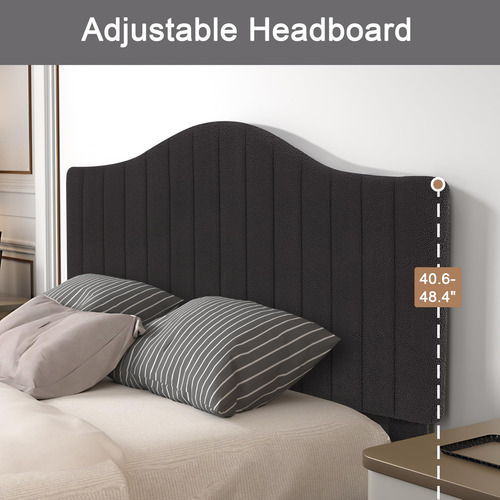Base De Cama Queen Con Cabecera De Tela Ajustable Gris Oscur