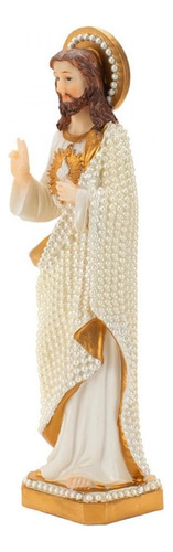 Sagrado Coração De Jesus Imagem Religiosa Em Resina 30 Cm Cor Pérola