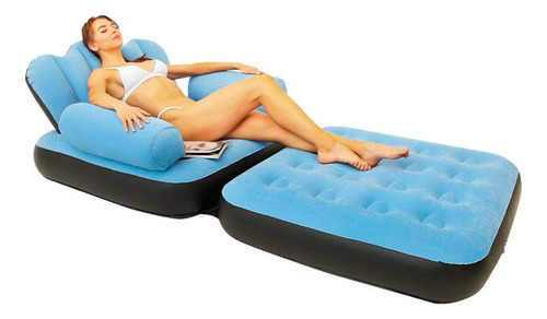 Sillon Puff Sofa Inflable Inflador Living Piscina 2en1 Cama Celeste