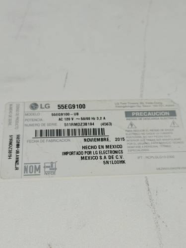 Fuente De Pantalla Lg Mod: 55eg9100 (Usado)