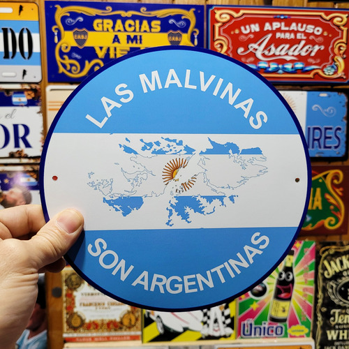 Cartel Chapa Redondo Malvinas Son Argentinas Apto Exterior