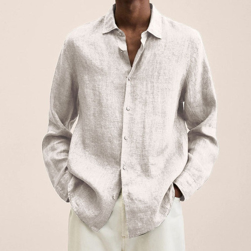 Otoño Color Sólido Botón Manga Larga Camisa Casual Hombre