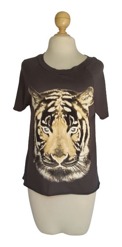 Playera Estilo T-shirt Estampado Tigre Tono Gris Pizarra