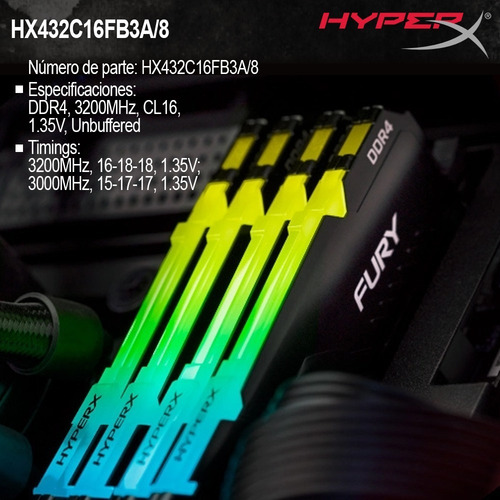 Memoria Ram 8gb 1x8 Rgb Kingston Hyperx Fury Ddr4 3200mz