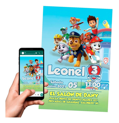 Invitación Digital Paw Patrol Patrulla Canina Personalizada