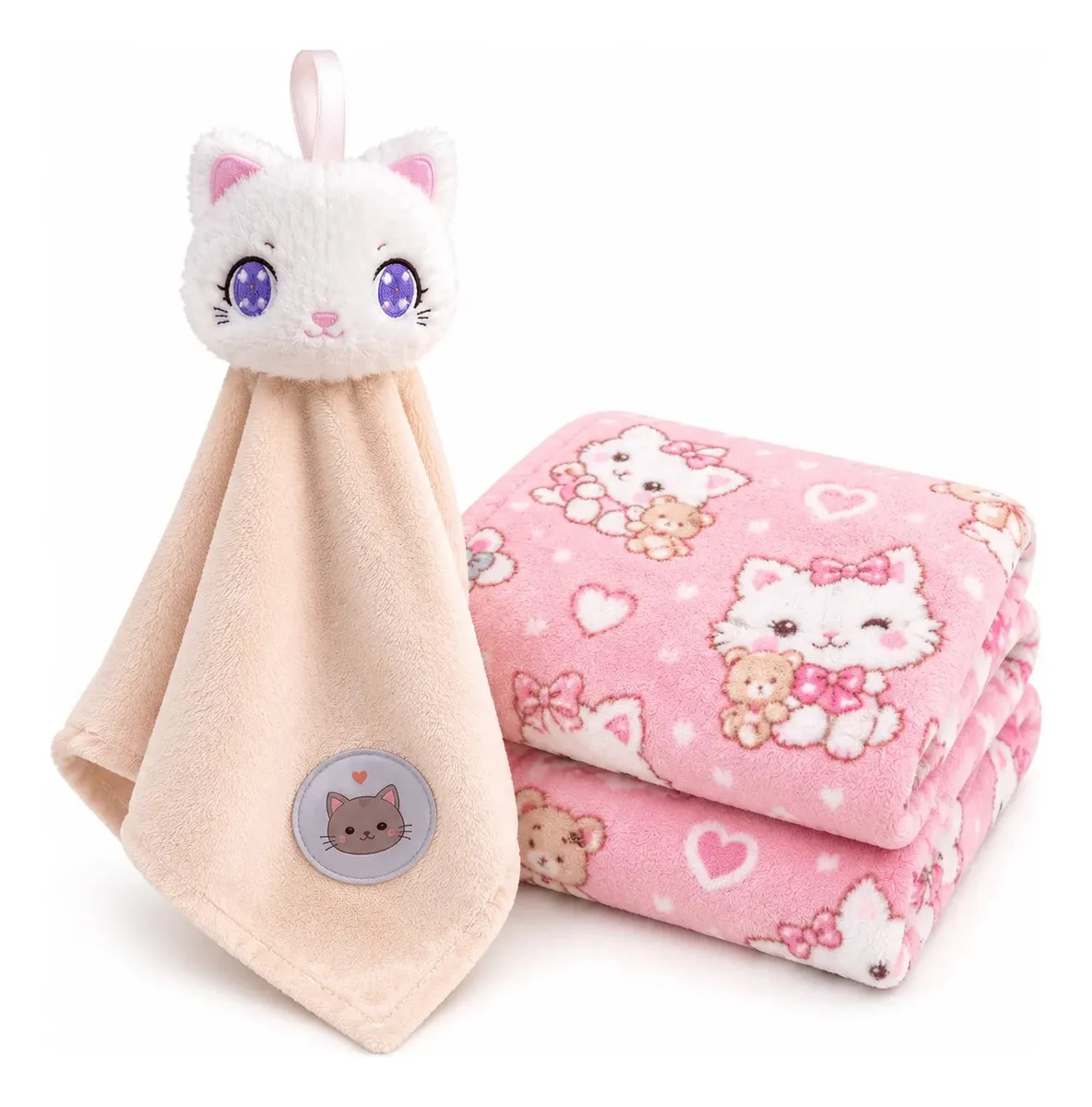 Manta Bebê Com Naninha Macia Microfibra kit Enxoval rosa Menina - Naninha Bege