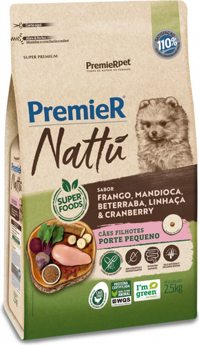 Nattu Cães Filhotes Porte Pequeno Sabor Mandioca 2,5kg Ração