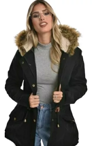 Campera Parka Con Corderito Abrigada Mujer Capucha Talle Al 10