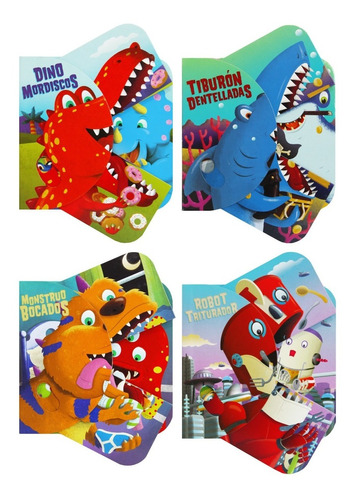 Dinosaurios, Tiburones, Monstruos, 4 Libros Interactivos