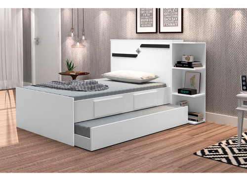 Cama De Solteiro Iris Com Auxiliar Ja Moveis Cor Branco