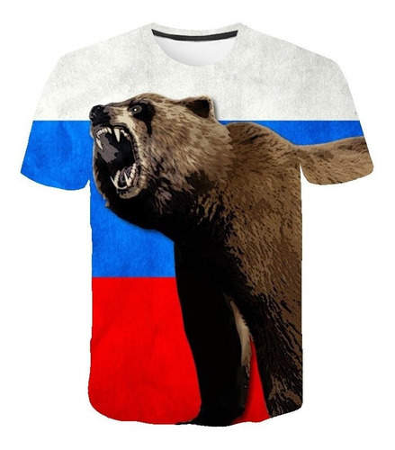 Polera Rusa 3d Oso Animal Streetwear Hombre Manga Corta