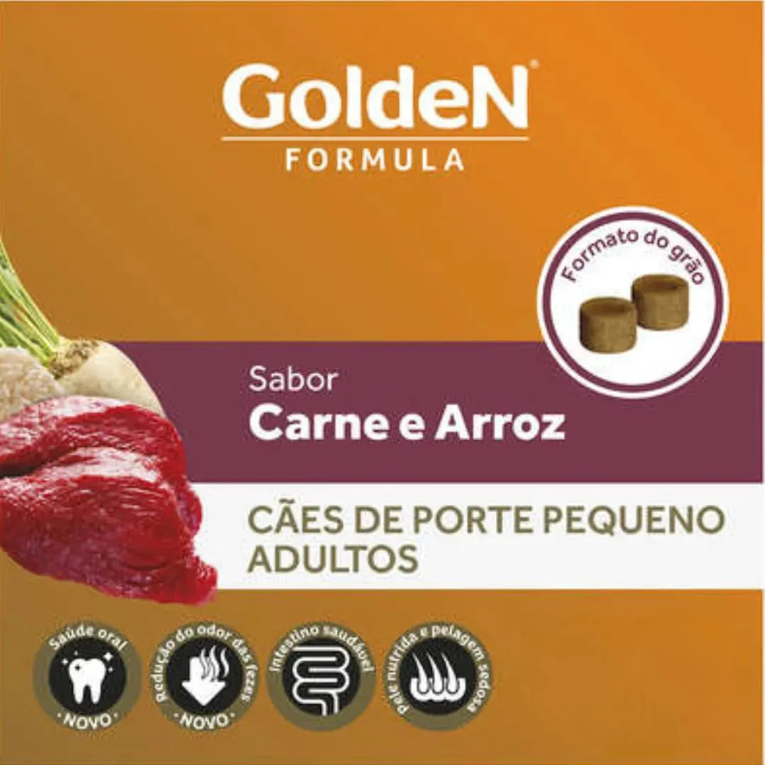 Ração Golden Fórmula Mini Bits para Cães Adultos de Pequeno Porte Sabor Carne e Arroz 3kg