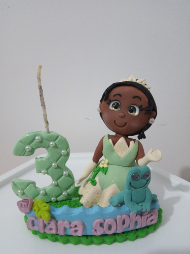 Topo De Bolo Princesa Tiana Com Vela Decorativa