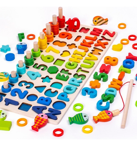 Juego Educativo Montessori Tablero Letras Números Figuras Cn