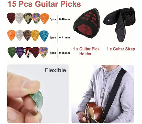 Kit de Accesorios para Guitarra Acustica BLUEMOS Enrolla Cuerdas 66 Unidades Cuerdas de Guitarra Afinador Capo Pua y Otros Kit de Accesorios para Guitarra BLUEMOS Enrolla