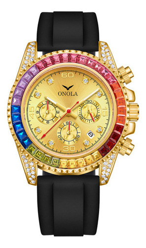 Reloj Onola Diamond Con Calendario De Lujo Resistente Al Agu Bisel Dorado