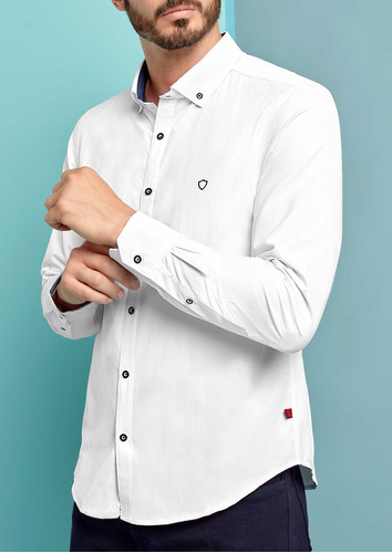 Camisa Casual Andrea Para Hombre Manga Larga Blanco