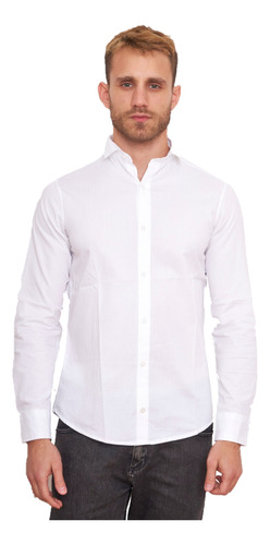 Camisa Lisa Elastizada Semientallada Hombre