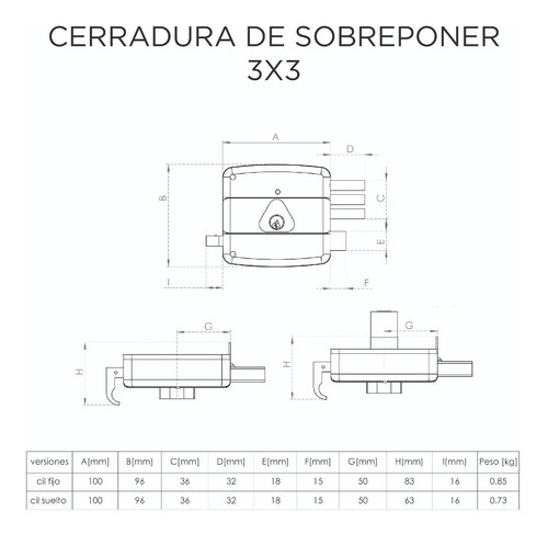 Imagen 7 de 9 de Cerradura 3x3 Cisa Cilindro Suelto Izquierda 50mm 3 Llaves
