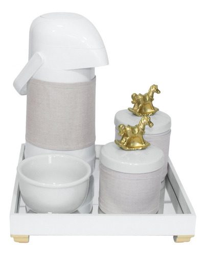 Kit Higiene Bebê Térmica Porcelanas Completo Ursinho Dourado Cor Cavalinho