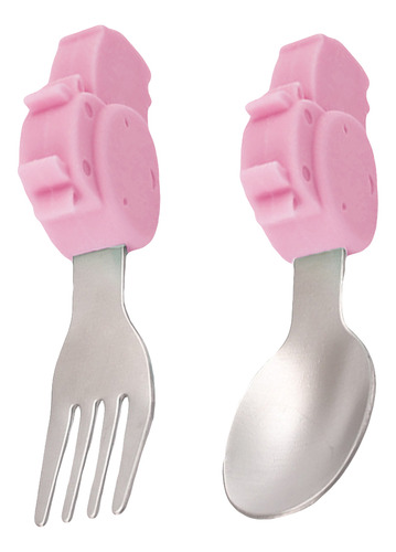 Tenedor Y Cuchara Pink Suit Para Niños Con Forma De Vaca Lec