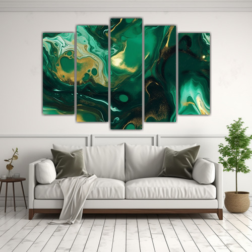 100x65cm Cuadro Fondo Esmeralda Perlado Fluida Bastidor Made