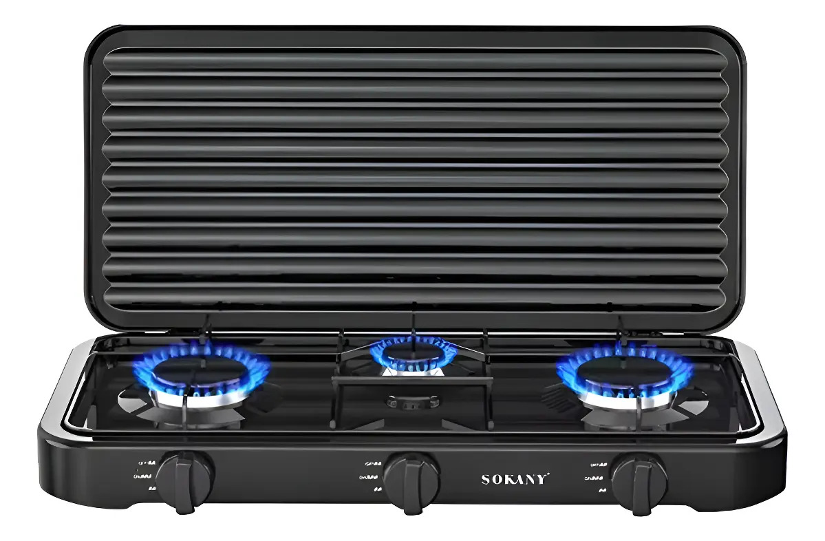 Estufa De Gas Sencilla 3 Boquillas Sk-6003 Sokany 5.5wk Negro