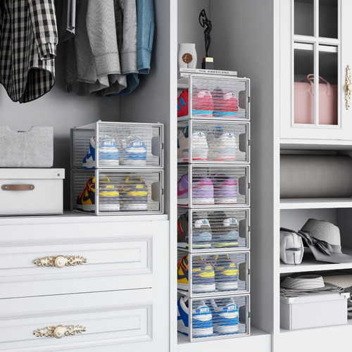 Mu:4life 6 Cajas Transparente Organizador Apilable Zapateros Color Blanco