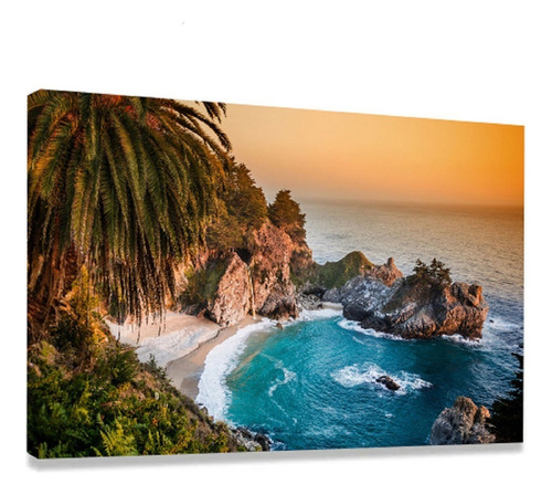 Quadro Tela Decorativo Sala Paisagem Praia Por Do Sol 120x80 Cor Preto Cor Da Armação Borda Infinita