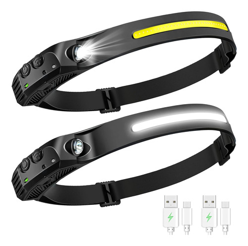 2 Linternas Frontales, Linterna Led Recargable 2 Cob, H...